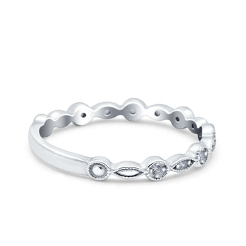 Eternity Ring Wedding Band Marquise Round Pave Simulated CZ 925 Sterling Silver (3mm)